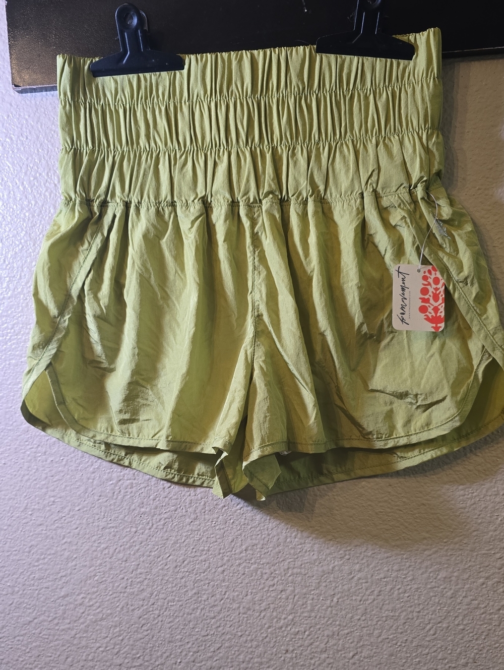 FP Movement by Free People Light Green Smocked-Waist Athletic Shorts